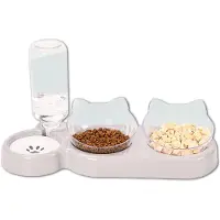Unyqoos 3-in-1 Futterstation mit Wasserspender – 2 Futternäpfe, 15° schräg, erhöhter Ständer, spülmaschinenfeste Teile, für Katzen & kleine Hunde