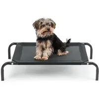 Unyqoos erhöhtes Haustierbett für Innen & Außen – atmungsaktives Netz, stabiler Metallrahmen, Kunststofffüße, abnehmbarer Bezug, 75×47×15 cm, schwarz, bis ca. 30 kg