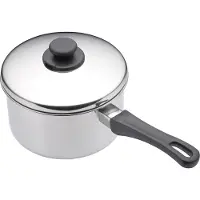 Unyqoos Extra tiefer Kochtopf mit Deckel, induktionsgeeignet, Edelstahl, 18 cm Ø, 2 L, dreilagiger Stahl‑Aluminium‑Boden, Silber