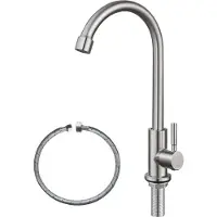 Unyqoos Kaltwasser-Küchenarmatur aus Edelstahl SUS304, hochbogig, gebürstetes Nickel, 360° schwenkbar, Einlochmontage, spritzarmes Strahlbild, NSF-Keramikkartusche, bleifrei