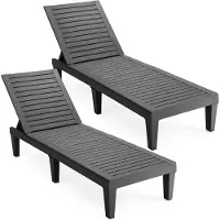 Costway 2er Set Sonnenliege Kunststoff, Gartenliege mit Rückenlehne, Balkonliege, Terrassenliege Holzoptik, Liegestuhl bis 180kg für Garten, Schwarz