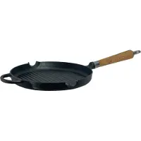 Ronneby Bruk Grillpfanne "Maestro Pfanne, Ø 28 cm, mit Holzgriff & Gegengriff", schwarz (schwarz, mit eichenholzgriff), B:28cm H:7,5cm L:57cm, Pfannen, Grillpfanne