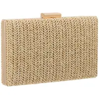 Unyqoos Geflochtene Stroh‑Clutch für Damen – kompakte Sommer‑Clutch 20×12,5×4 cm mit 120 cm Schulterriemen & 40 cm Kette, ideal für Hochzeit & Urlaub