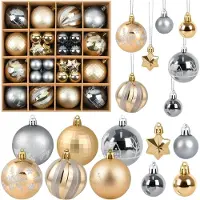 Unyqoos 44er Set Weihnachtskugeln Gold & Silber – unzerbrechliche Deko-Kugeln aus gegalvanisiertem Kunststoff, matt & glänzend, für Innen & Außen