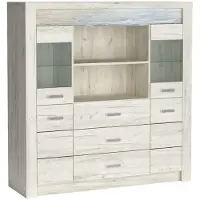 Masseno Kommode ZERI 137 cm Sideboard mit 3 Schubladen und 4 Türen für Wohnzimmer Schlafzimmer Modern 137x42x141,5 cm Eiche Bianco