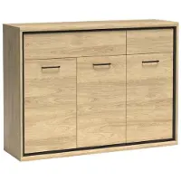 Masseno Kommode SYNDRA 135 cm Sideboard mit Schubladen und 3 Türen für Wohnzimmer Schlafzimmer Modern 135x41x101 cm Eichefarben