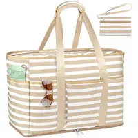 Unyqoos Strandtasche XXL – wasserabweisende Reisetasche 45 L (50×35×20 cm) für Familie & Strand, 12 Fächer, Nassfach, abnehmbares Fach, Schlüsselhalter, Sandboden mit Reißverschluss