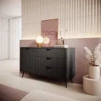 EURO-MOEBEL Kommode LANTO 138 D3S - Sideboard, Mehrzweckschrank (Schwarz)