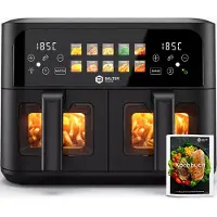 Balter Heißluftfritteuse XXL 9 L Doppelkammer mit Sichtfester, Dual Zone, Airfryer, 2x4,5L, 2400W, 10 Programme, Touch, Edelstahl, ohne Öl, Schwarz