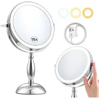 OEM Elektrische 8-Zoll Make-up-Spiegel, 3-Farben, 360-Grad-Rotations-Spiegel, 15x Vergrößerung, Einstellbare Helligkeit