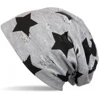 StyleBREAKER Beanie "Beanie mit Sterne & Punkte Muster", Herren, grau (hellgrau), Obermaterial: 50% Viskose CV. 50% Polyester PES., Modisch, Mützen Beanie