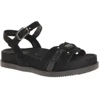 Gabor Sandalette , Damen, Gr. 40, Leder, schwarz, Veloursleder, Glitzerstreifen, Schuhe Sandalette, Riemchensandale, Sommerschuh mit glänzendem Schmuckriegel