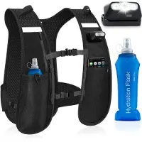 Unyqoos Laufweste mit 500 ml Trinkflasche, 7 Taschen & Reflektoren – verstellbare Brustgurte, atmungsaktiv, Unisex