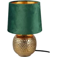 Unyqoos Tischlampe mit Keramikfuß und Samt-Lampenschirm, grüngold, E14 bis 40 W, H26×Ø16 cm – elegante Nachttisch- & Beistellleuchte