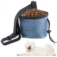 Unyqoos Blaue Trainings-Futtertasche aus Oxford-Stoff, kompakter Leckerli-Beutel 12×12 cm mit verstellbarem Gürtel & Clip für Hund & Katze