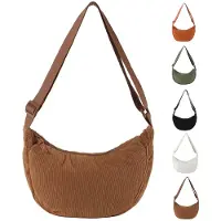 Unyqoos Schultertasche (Halbmond) aus Cordstoff mit Reißverschluss – 31 x 16 x 9 cm, verstellbarer Gurt 30–57 cm für Damen & Mädchen