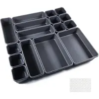Unyqoos Schubladen-Organizer-Set – 16 Fächer, 40 Anti-Rutsch-Silikonpads, stapelbare Kunststoff-Einsätze für Küche, Bad & Büro