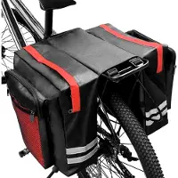 Unyqoos Doppelte wasserdichte Fahrradtasche 30 L, 600D Oxford mit PVC, für Gepäckträger, reflektierende Streifen, 4 Befestigungsriemen