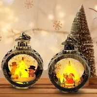 Unyqoos LED-Weihnachtslaternen 2er-Set – Vintage Deko für Innen & Außen, batteriebetrieben (Knopfzellen), warmes Licht mit Weihnachtsmann, Tannenbaum & Schneemann