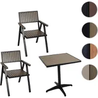 Mendler 2er-Set Gartenstuhl+Gartentisch HWC-J95, Stuhl Tisch, Gastro Outdoor-Beschichtung, Alu Holzoptik schwarz, grau
