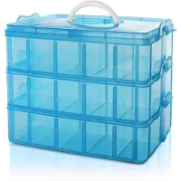 Unyqoos Multifunktionaler 3‑stöckiger Aufbewahrungscontainer, bis 30 verstellbare Fächer, transparent, Kunststoff, L24,5×B16,5×H18,5 cm, klappbarer Griff, Klickverschluss