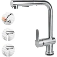 Unyqoos Ausziehbare Küchenarmatur – 360° drehbar, 2‑Strahl‑Modus, gebürsteter Edelstahl (304), flexibler Schlauch