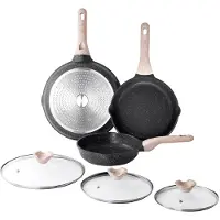 Unyqoos 3‑teiliges Pfannenset mit Granitbeschichtung, PFOA‑freie Antihaft, Ausguss & ergonomische Griffe – für Induktion/Gas/Elektro/Keramik