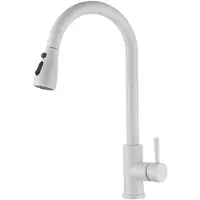 Unyqoos Weiße Küchenarmatur aus Edelstahl 304 mit ausziehbarer Brause (bis 45 cm), 360° drehbar, 3 Strahlarten, bleifrei, G38-Anschluss