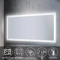 Sonni Badspiegel 120x60cm Beschlagfrei Wandspiegel mit LED Beleuchtung Touch-Schalter mit Uhr und Temperaturanzeige IP44