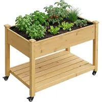 Relaxdays Hochbeet, Rollen, Ablage, HxBxT: 84 x 105 x 56,5 cm, Garten, Balkon & Terrasse, Pflanztisch, Tannenholz, natur