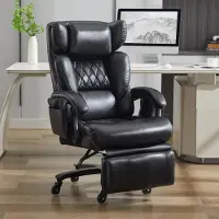 Great han XXL Ergonomischer Bürostuhl Chefsessel Massage Heizfunktion Kunstleder Fußstütze 360° Drehbar Verstellbare Rückenlehne bis 150 kg Schwarz