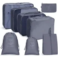 Unyqoos 8‑teiliges Reise-Organizer-Set – wasserabweisende Packwürfel mit Mesh-Top, inkl. Unterwäschesack, 2 Kordelbeutel & Schuhbeutel, Nylon, verschiedene Farben