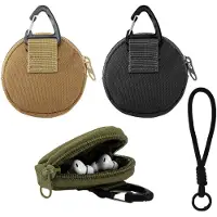 Unyqoos Set 3 runde Mini-Portemonnaies Ø 7,5×2,5 cm aus Oxford-Gewebe mit Handschlaufe 13,5 cm & Schlüsselring, kaki/schwarz/olivgrün