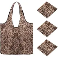 Unyqoos 3er-Set Mehrweg Einkaufstaschen Leopardenmuster, 47 x 35 cm, bis 22 kg, faltbar 12 x 8 cm, recyceltes Material, wasserabweisend, 30°C waschbar
