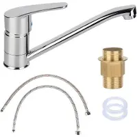 OEM Küchenarmatur 360-Grad-drehbarer Armatur für die Küche, chrom, einhandiger Armatur mit 2 Stücken 50cm-Schlauch