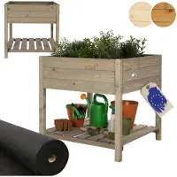 MODO24 Hochbeet Holz, Ablagefach, Pflanzkübel auf Beinen, Pflanzkasten, Kiefernholz, Wetterfest, Balkon, Garten, 78x78x78 cm, Grau, OBM