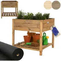 MODO24 Hochbeet Holz, Ablagefach, Pflanzkübel auf Beinen, Pflanzkasten, Kiefernholz, Wetterfest, Balkon, Garten, 78x78x78 cm, Braun, OBM