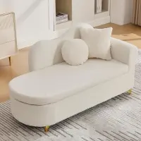Merax Chaiselongue mit Stauraum und Massivholzrahmen, Liegesessel Schlafsessel mit Teddyplüsch, Relaxliege mit Wellen-Rückenlehne und 2 Kissen, Weiß