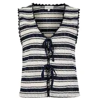 Apricot Stricktop "Gestreifte Pointelle-Strickweste" Gr. 42, blau (navy), Tops, Damen, XL (42), Strick, Obermaterial: 86% Polyester PES. 14% Baumwolle CO., gestreift, Stricktop, mit Bindeband