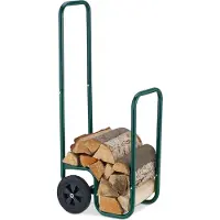 Relaxdays Kaminholzwagen, 2 Gummireifen, Holzwagen bis 60 kg, für gängige Holzscheite, Brennholz-Sackkarre, Stahl, grün