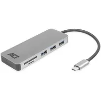 ACT AC7050 3-Port USB-C 3.2 Gen1 (USB 3.0) Hub mit Kartenleser und PD-Pass-Through-Anschluss