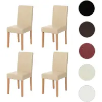 Mendler 4er-Set Esszimmerstuhl Stuhl Küchenstuhl Littau Leder, creme helle Beine