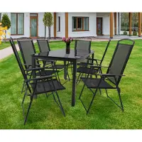 VCM Garten-Essgruppe "7-tlg Sitzgruppe Gartenmöbel Tisch Stühle Set 140S", schwarz, B:140cm T:80cm, Obermaterial: 100% Metall MT., Sitzmöbel-Sets, Garten-Essgruppe