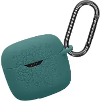 Kwmobile Silikon Case für JBL Tune Flex Hülle - Kopfhörer Schutzhülle mit Karabiner - Geprägtes Muster Blaugrün