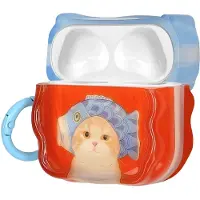 Kwmobile Kopfhörer Case für Apple Airpods 5 / Airpods 4 - Hülle mit Karabiner, In-Ear Headphones Case, Earphones Cover Etui, Katze mit Fischhut