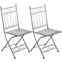 CLP 2er Set Klappstühle Asina, platzsparende Gartenstühle für den Außenbereich, romantische Balkonstühle im Jugendstil, leicht verstaubar, Farbe: antik-grün