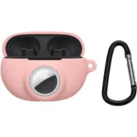 Kwmobile 2-in1 Schutzhülle für Beats Studio Buds Hülle - Kopfhörer Silicon Case kompatibel mit AirTag - stoßfestes Cover mit Karabiner - Altrosa