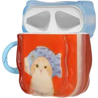 Kwmobile Kopfhörer Case für Apple Airpods 1 & 2 - Hülle mit Karabiner, In-Ear Headphones Case, Earphones Cover Etui, Katze mit Fischhut