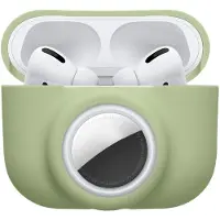 Kwmobile 2-in1 Schutzhülle für Apple Airpods Pro (1.Gen) Hülle - Kopfhörer Silicon Case kompatibel mit AirTag - stoßfestes Cover mit Karabiner - Grün