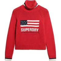 Superdry für Damen. W6110538A Strickpullover mit Umlegekragen Americana rot (S), Lässig, Baumwolle, Langarm